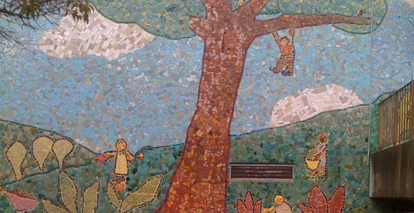 Children playing and gardening - Grattan School mural